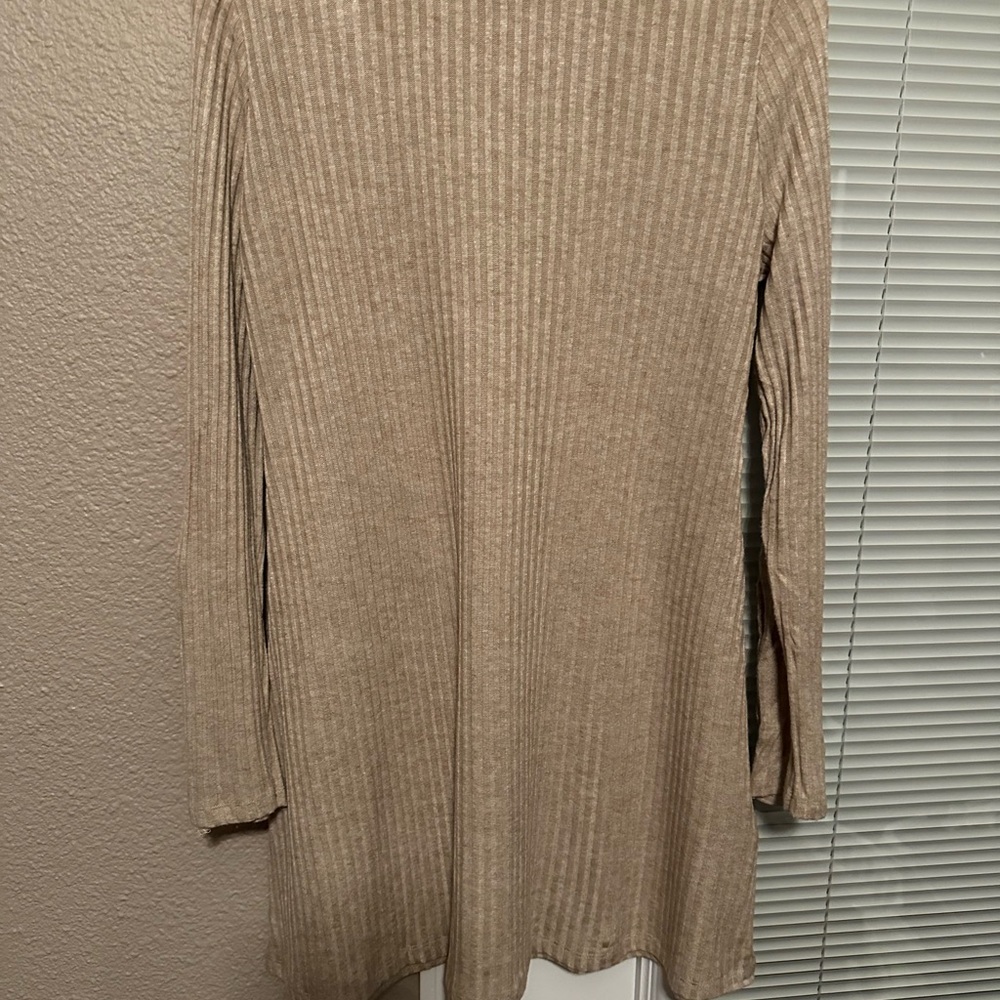 Elegant Tan Ribbed Knit Dress